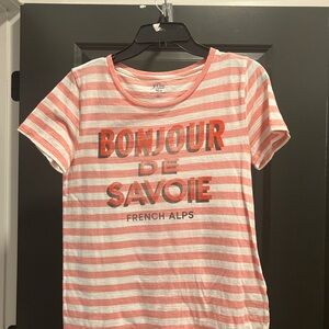 J. Crew Coral Pink and White Striped 'Bonjour de Savoie' Women’s Tee